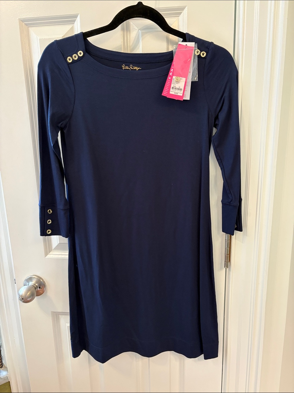 Lilly Pulitzer Navy Shift Dress with Gold Button Accents